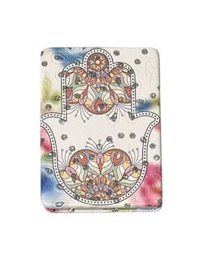 Hamsa Hand Printed Double Compact Mirror w/ Crystal Stones